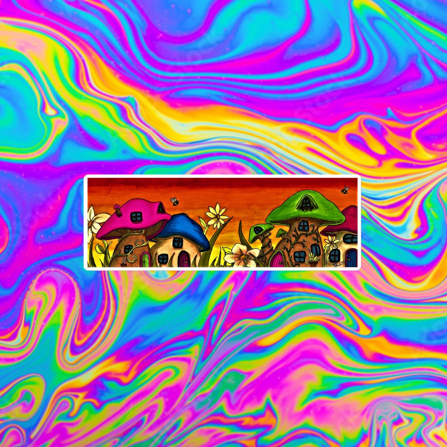 Sunset on mushroom row Bubble-free stickers