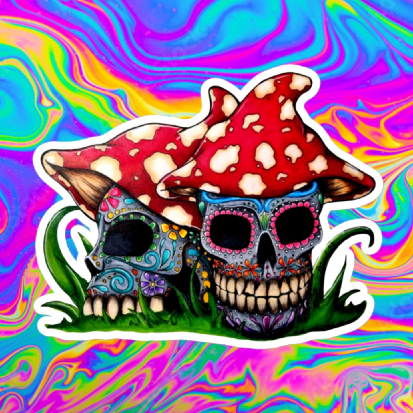 sugar skull mushrooms Bubble-free stickers