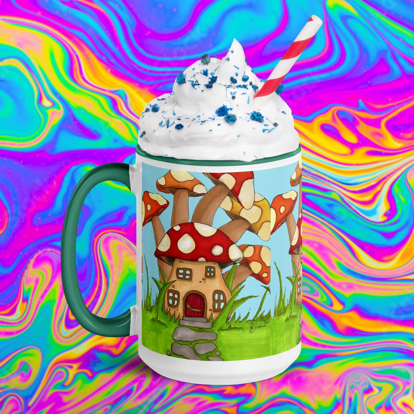 mushroom house mug