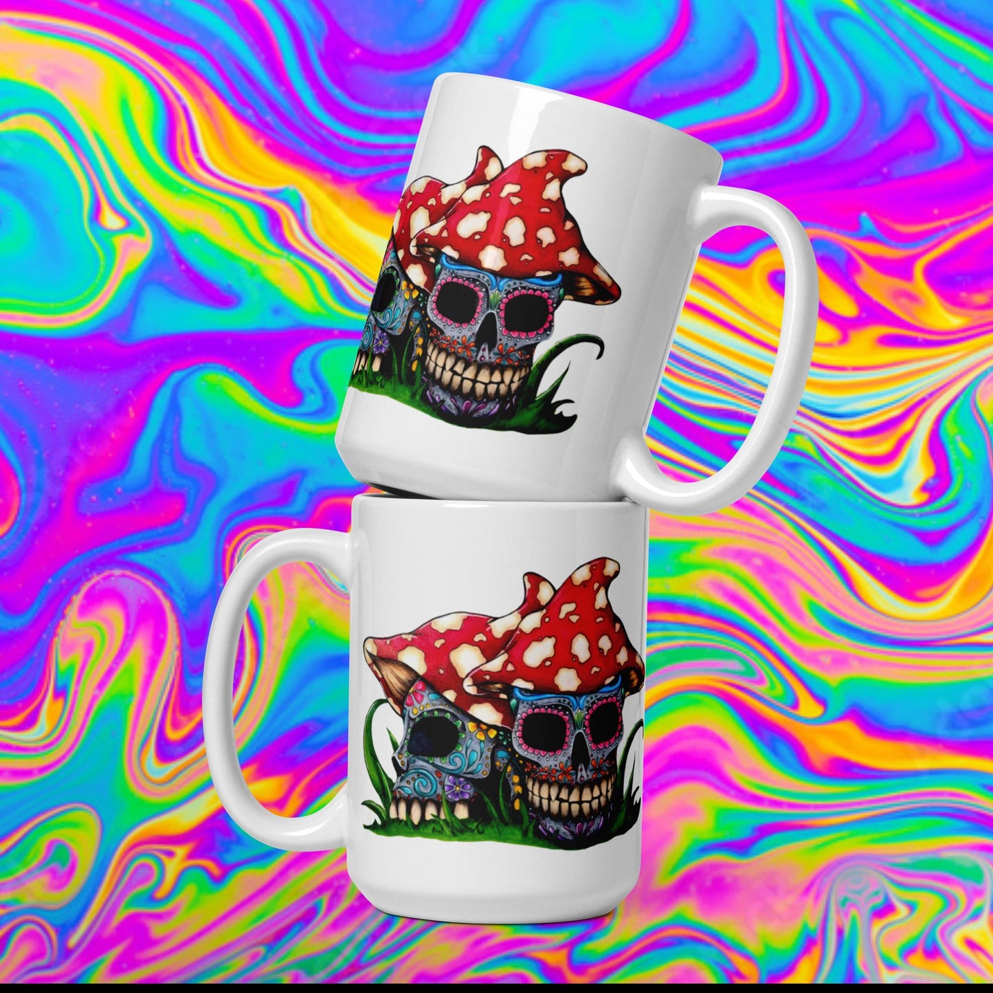 sugar skull mushrooms glossy mug