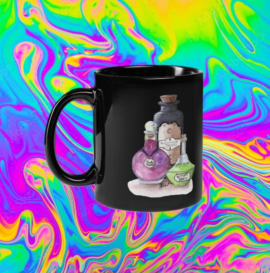 potion bottles Black Glossy Mug