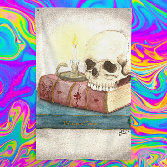 spooky books fabric print