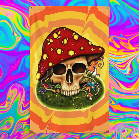 mushroom skull fabric print