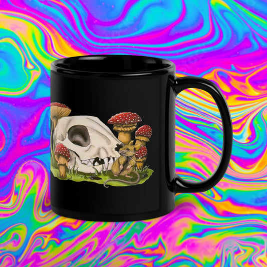 Cat and Mouse Black Glossy Mug