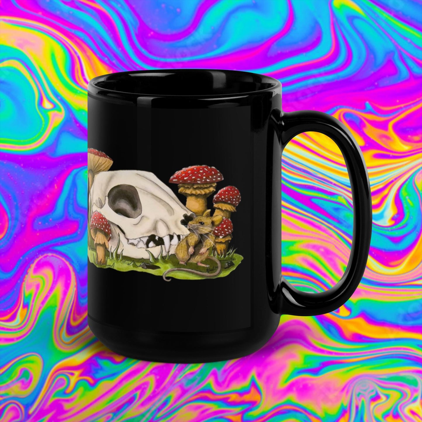 Cat and Mouse Black Glossy Mug