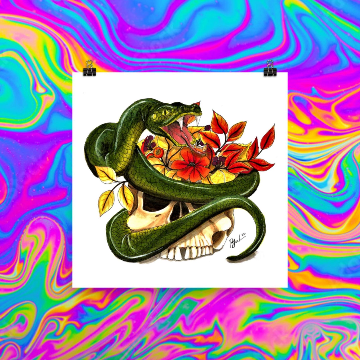 autumn snake and skull print