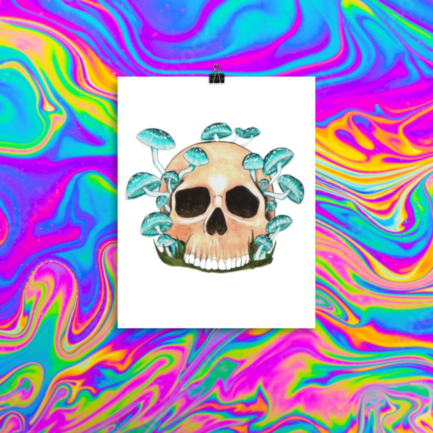 Blue mycean mushrooms skull print