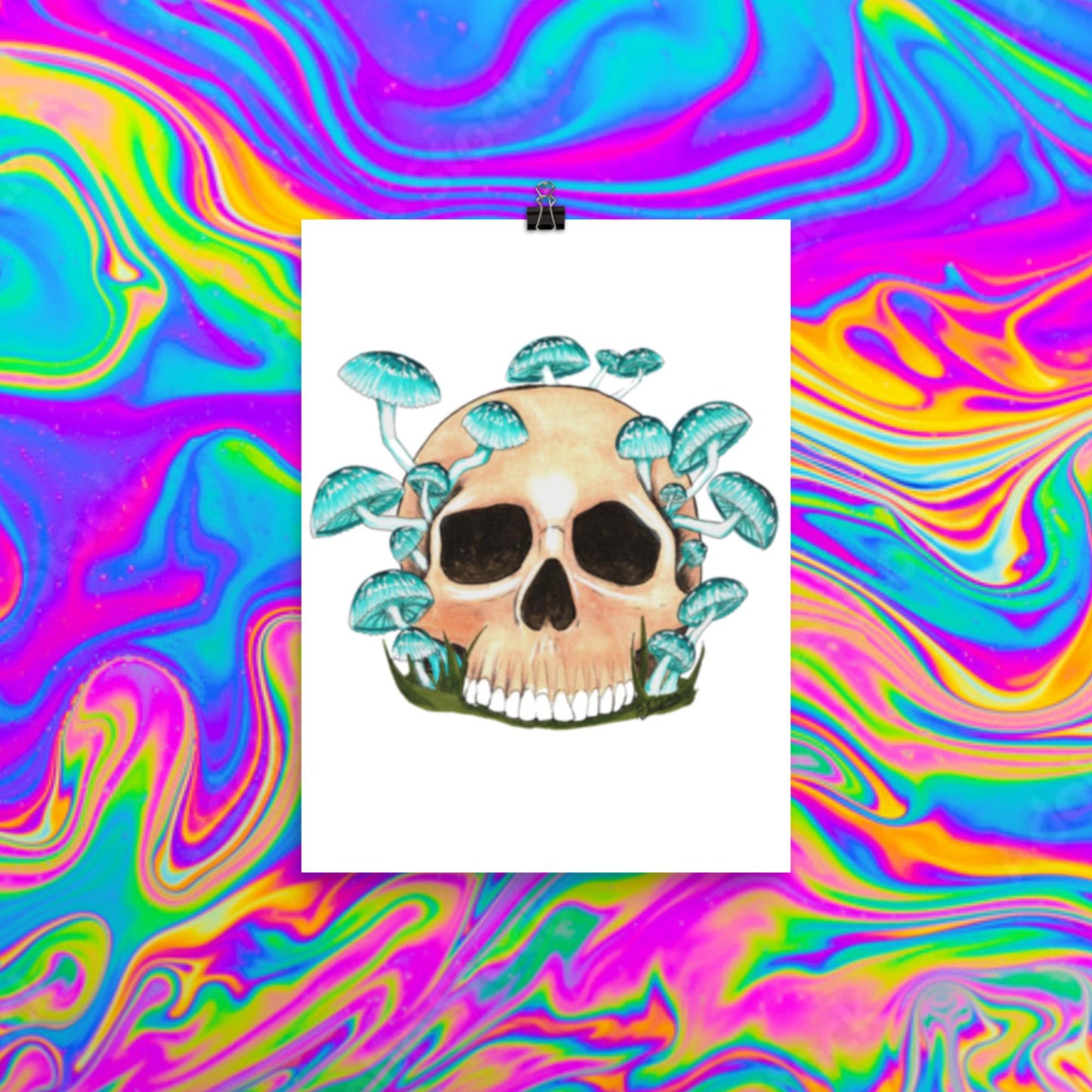 Blue mycean mushrooms skull print