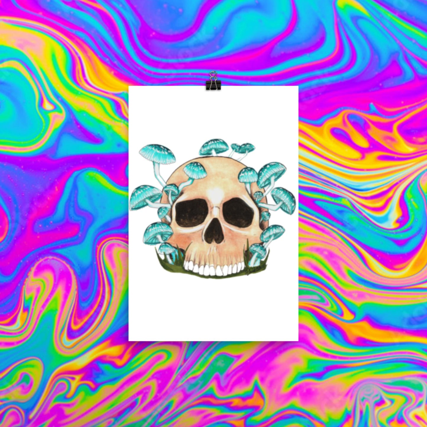Blue mycean mushrooms skull print