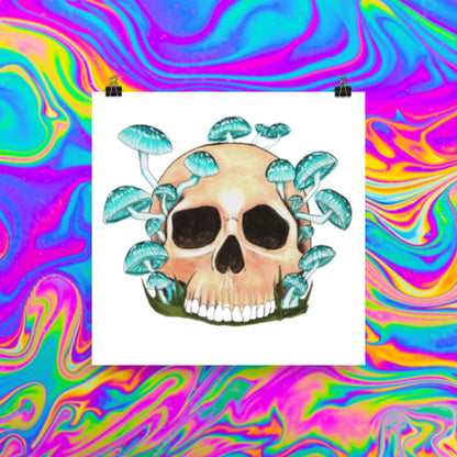 Blue mycean mushrooms skull print