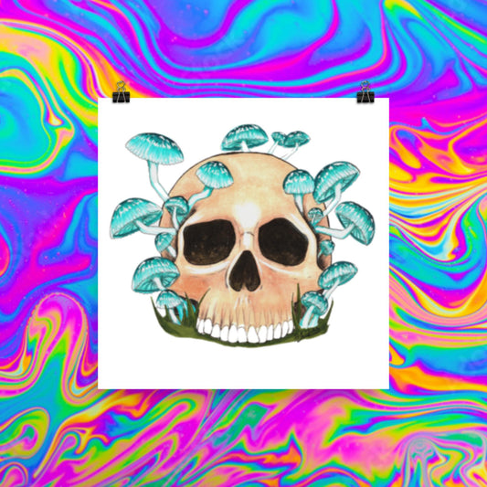 Blue mycean mushrooms skull print