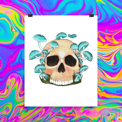 Blue mycean mushrooms skull print