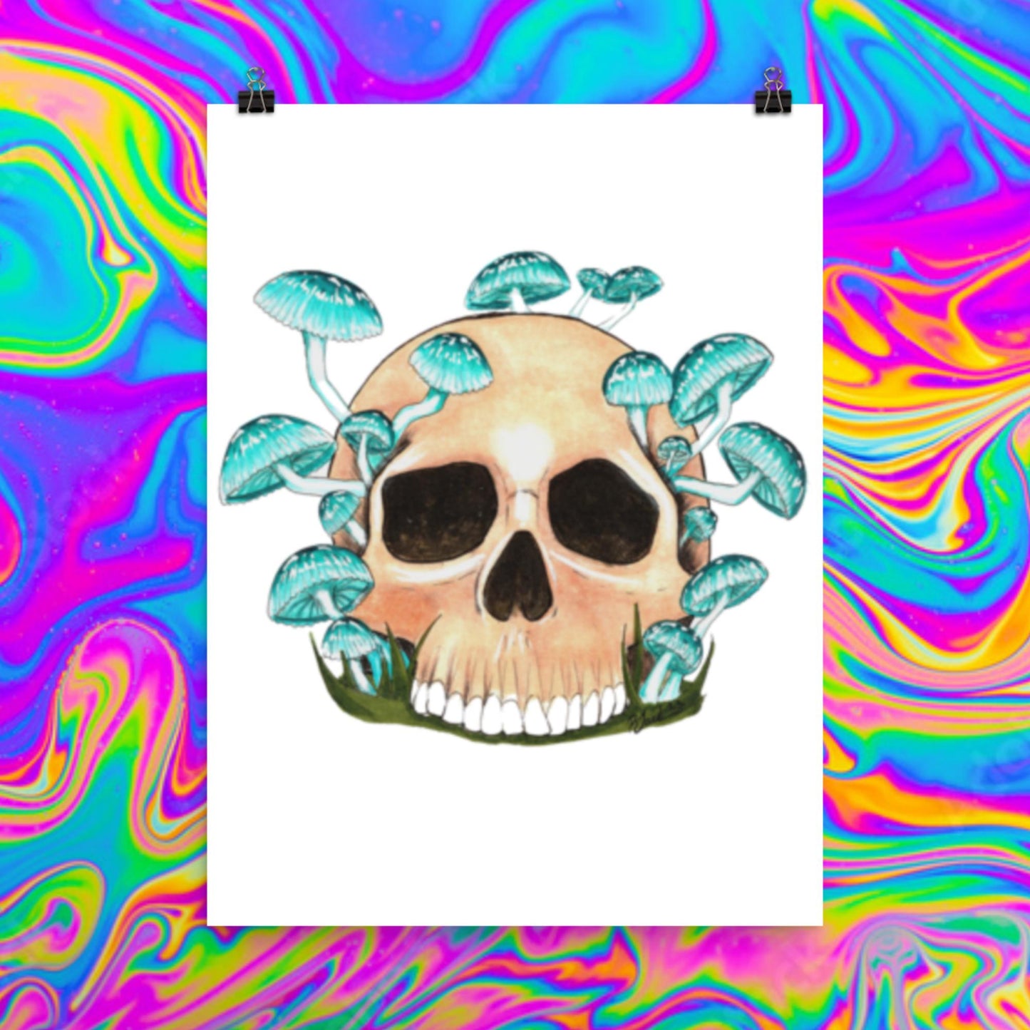 Blue mycean mushrooms skull print