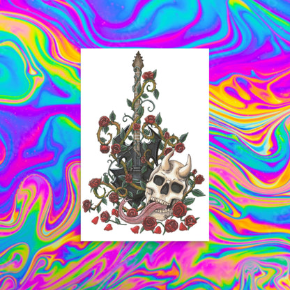 Guitar, Skulls and Roses Print