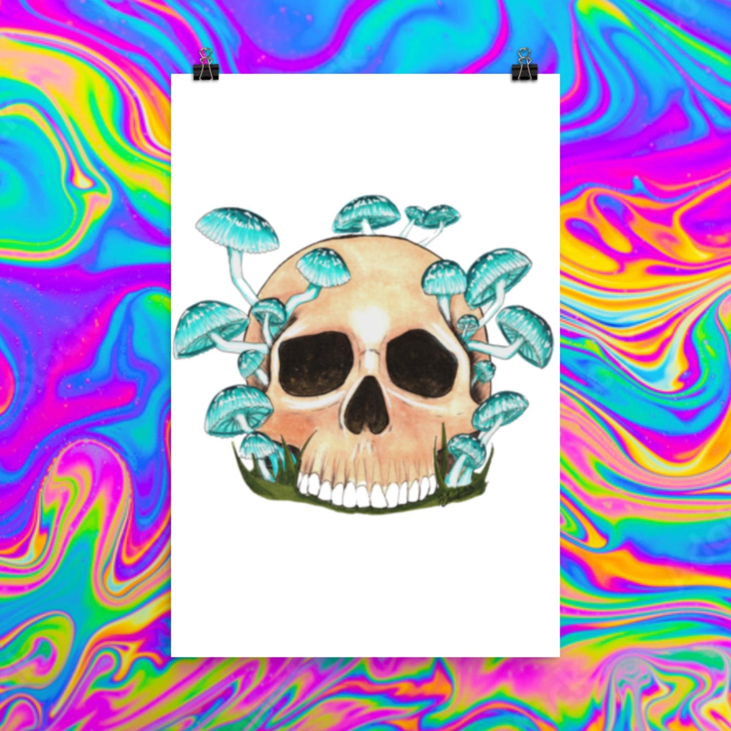 Blue mycean mushrooms skull print