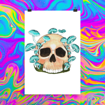 Blue mycean mushrooms skull print