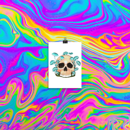Blue mycean mushrooms skull print