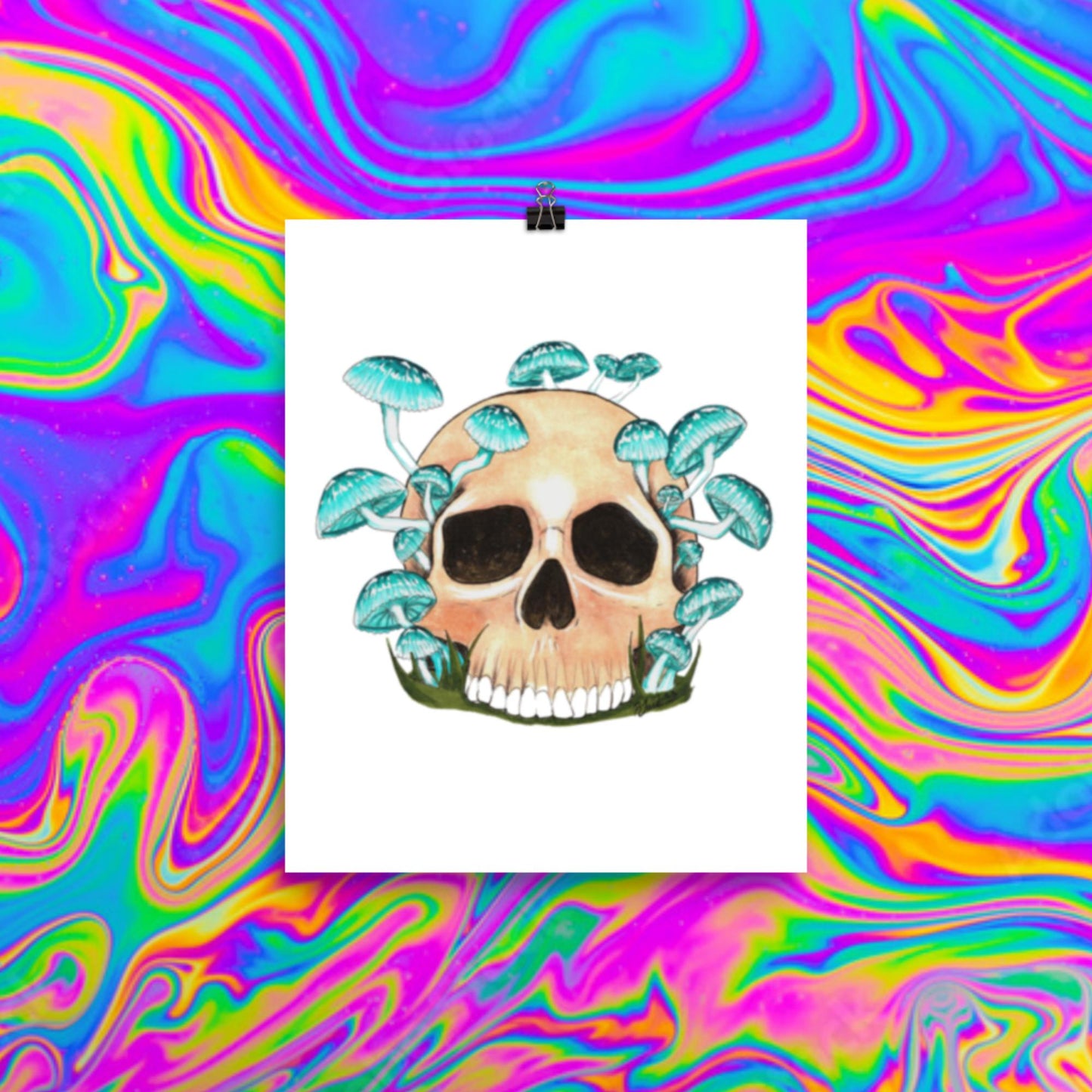 Blue mycean mushrooms skull print