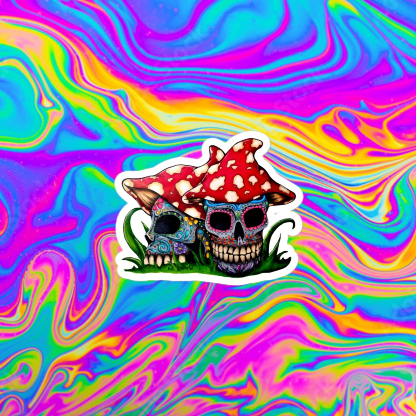 sugar skull mushrooms Bubble-free stickers
