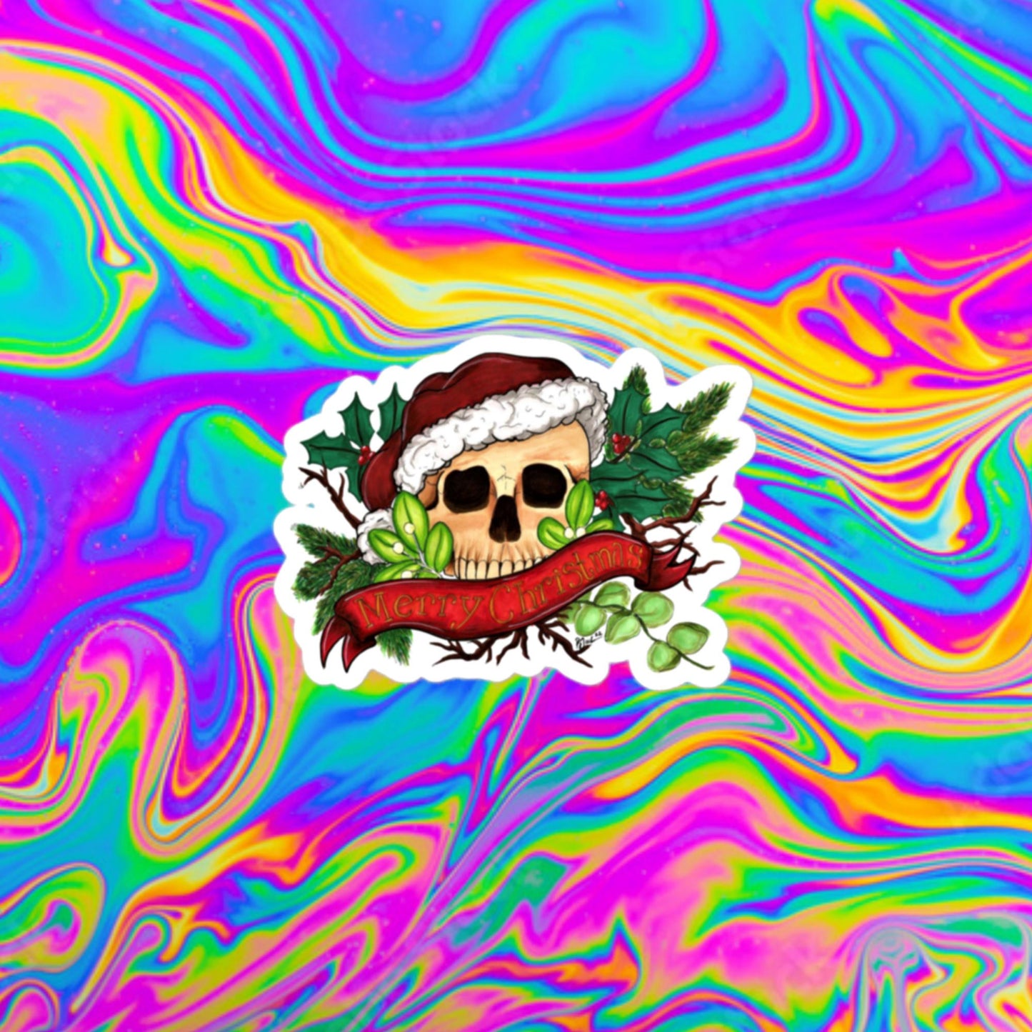 Mery Christmas skull Bubble-free stickers