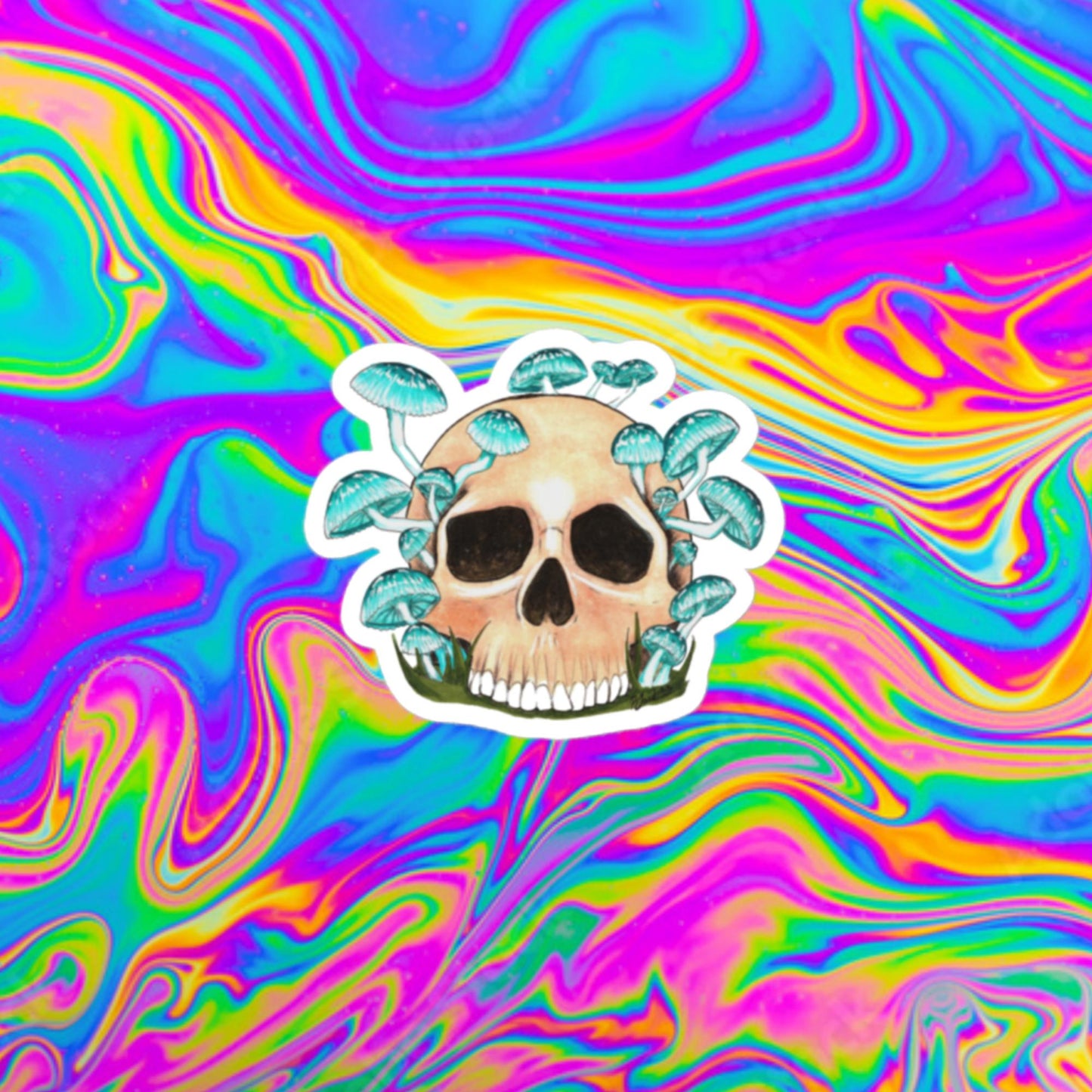Blue mycean mushroom skull Bubble-free stickers