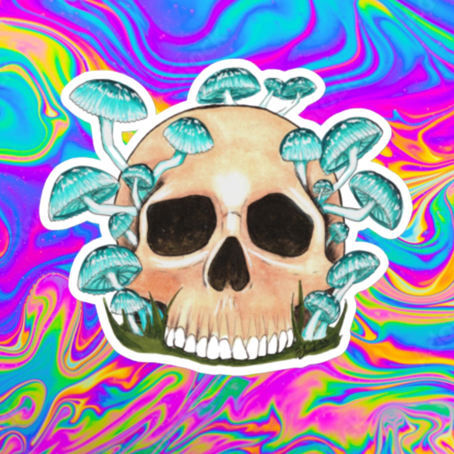 Blue mycean mushroom skull Bubble-free stickers
