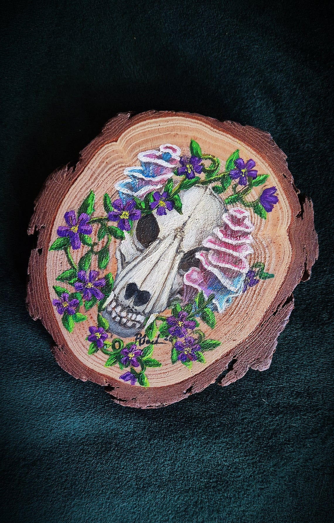 "The Bloom of Wolves" small wood round painting