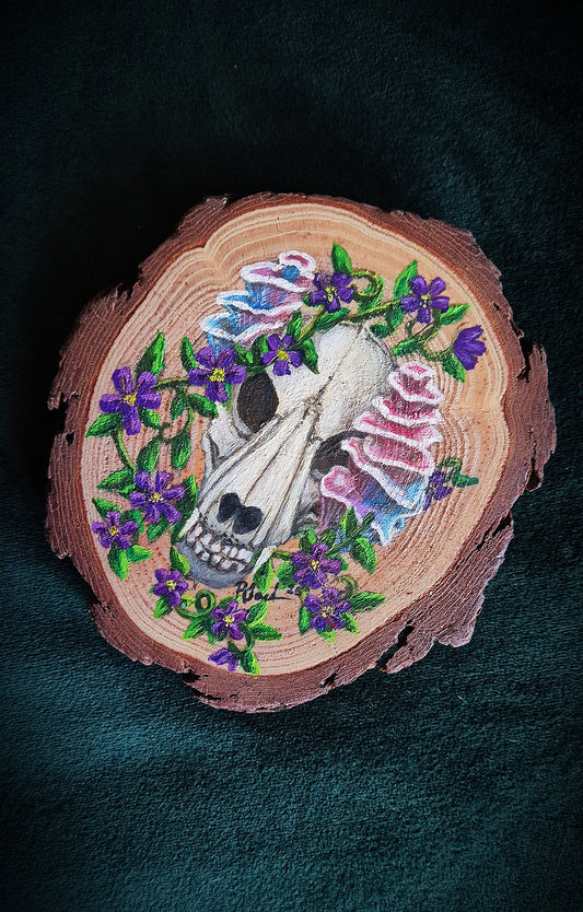 "The Bloom of Wolves" small wood round painting