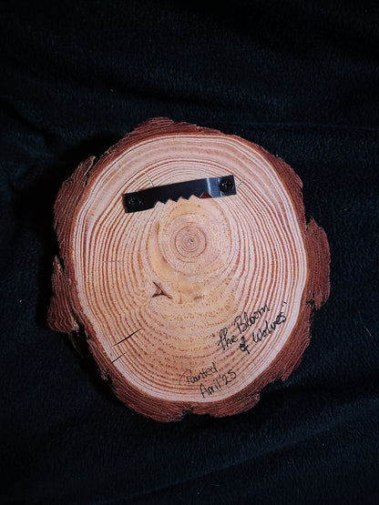 "The Bloom of Wolves" small wood round painting