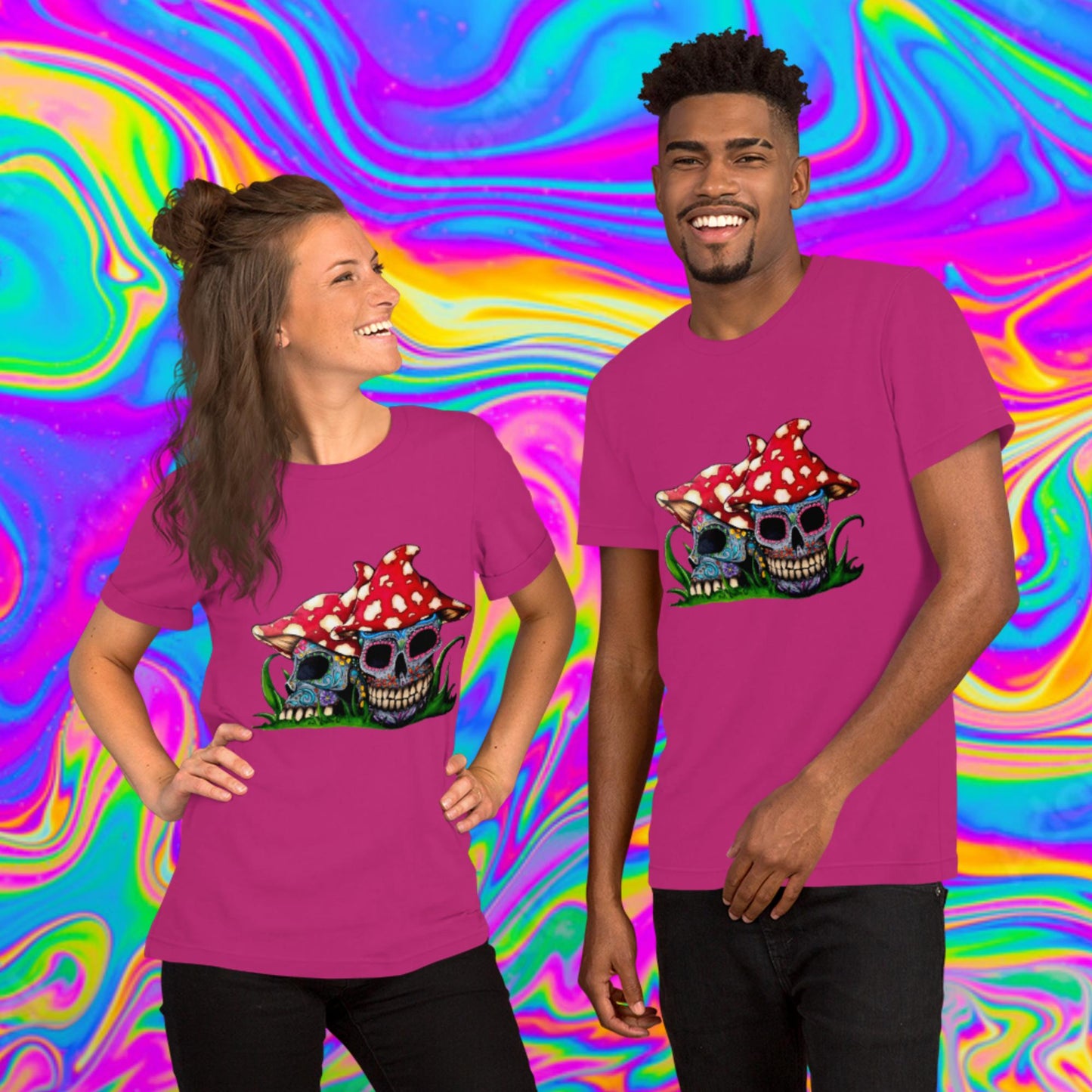 sugar skull mushrooms t-shirt