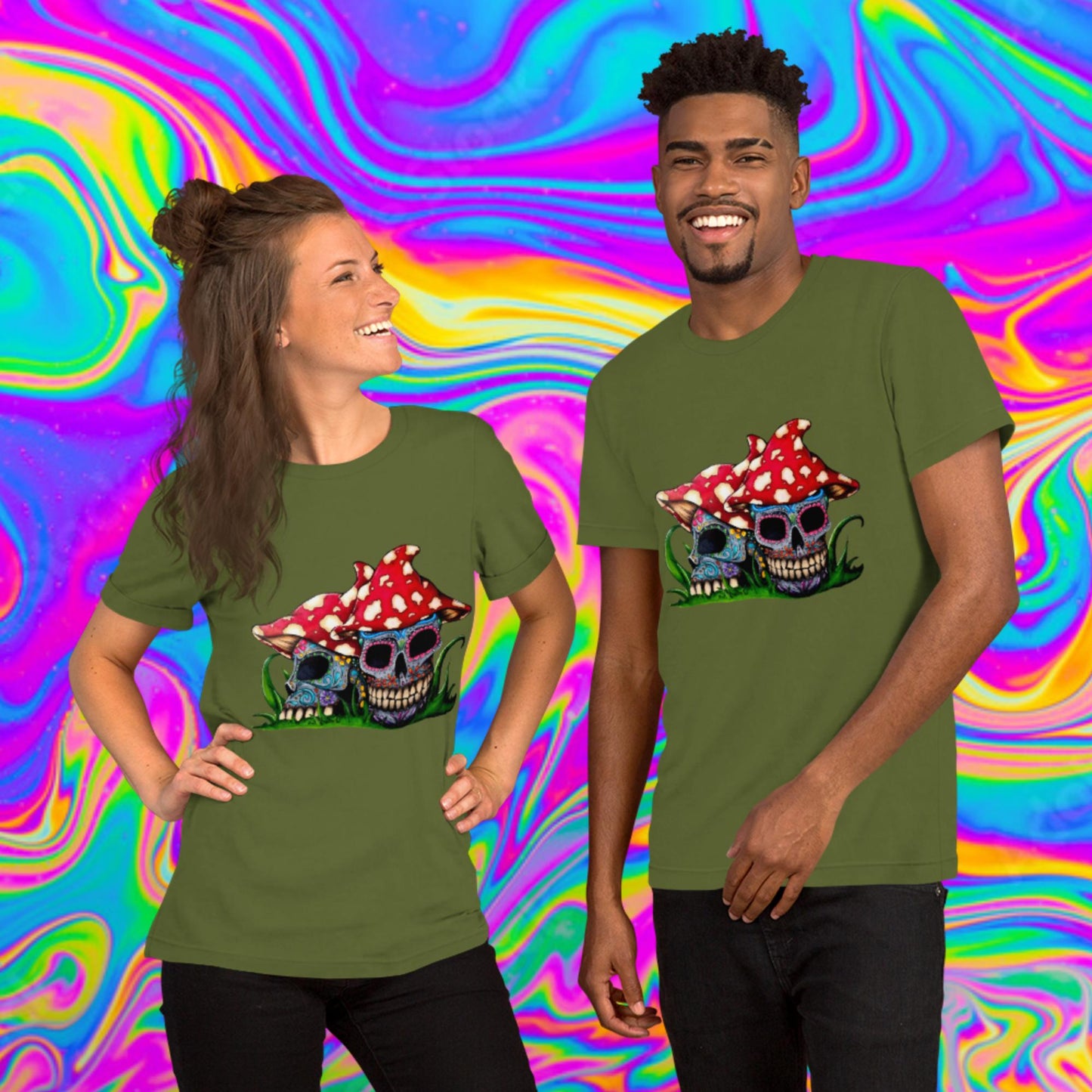 sugar skull mushrooms t-shirt