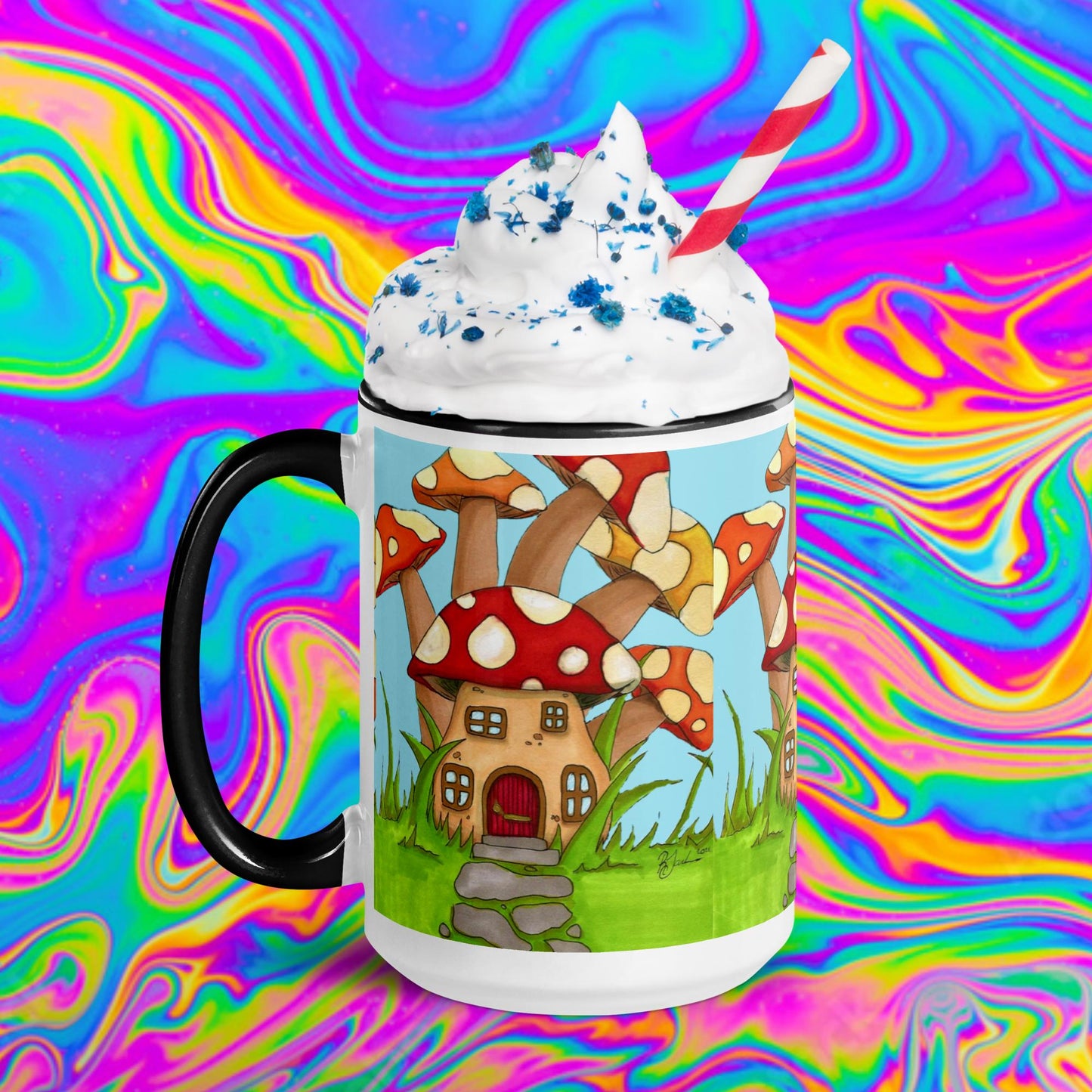 mushroom house mug