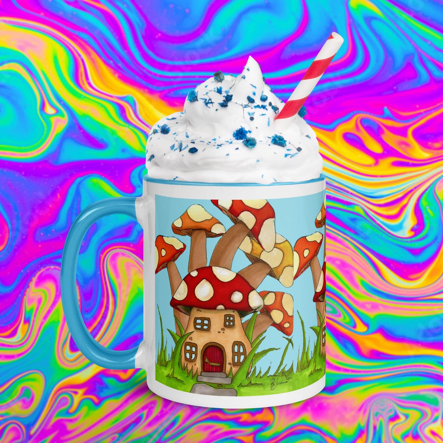 mushroom house mug