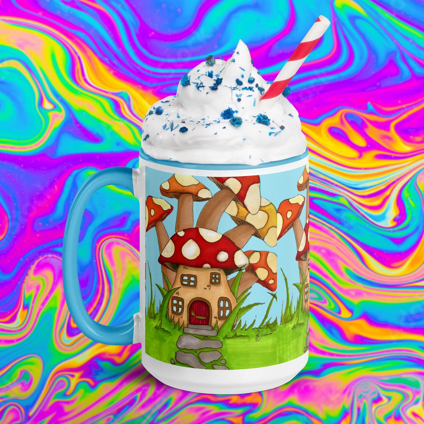 mushroom house mug