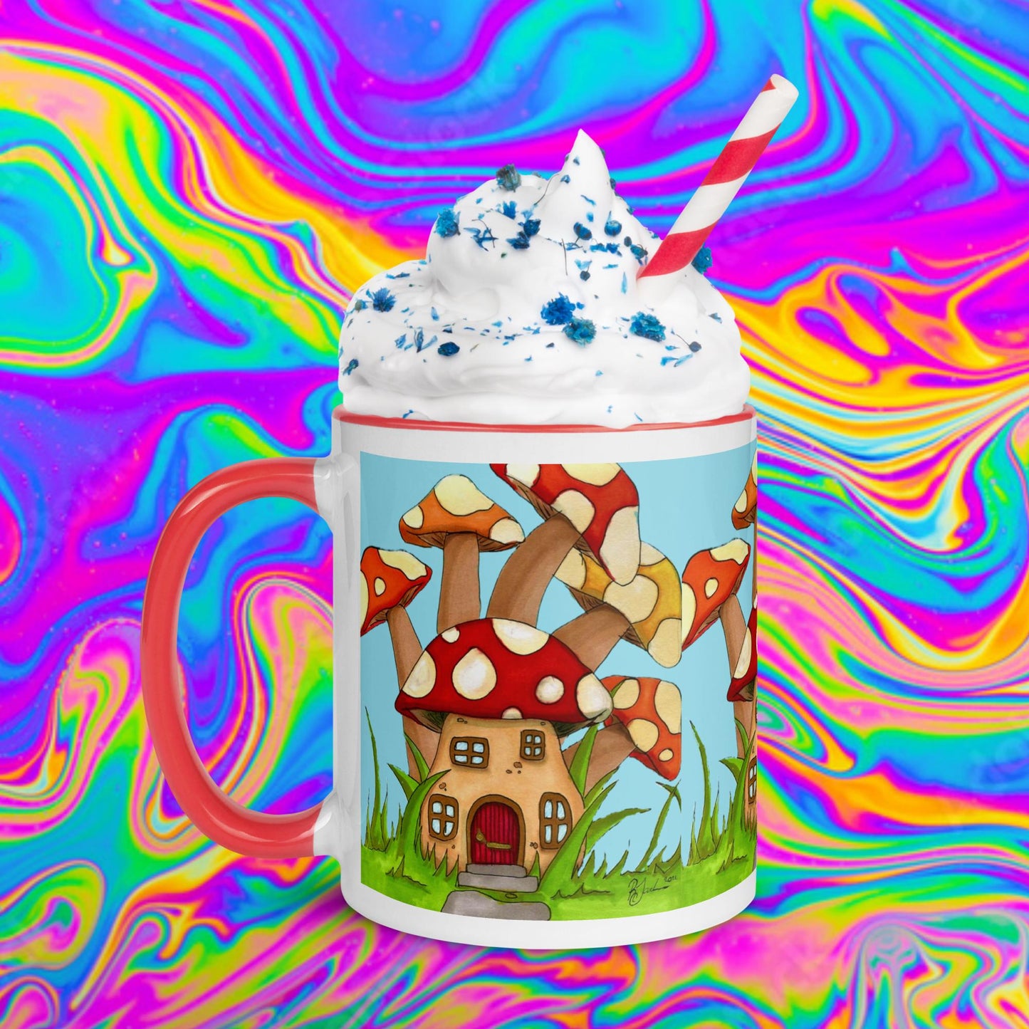 mushroom house mug