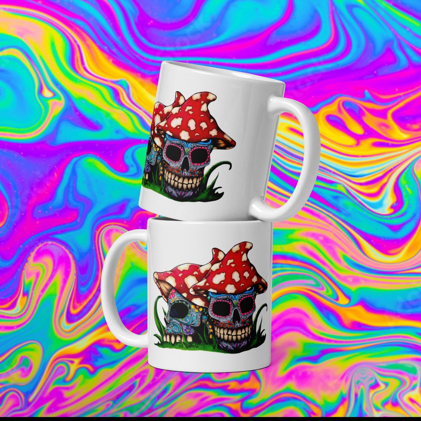 sugar skull mushrooms glossy mug
