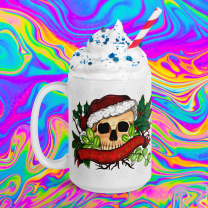 Merry Christmas skull White glossy mug