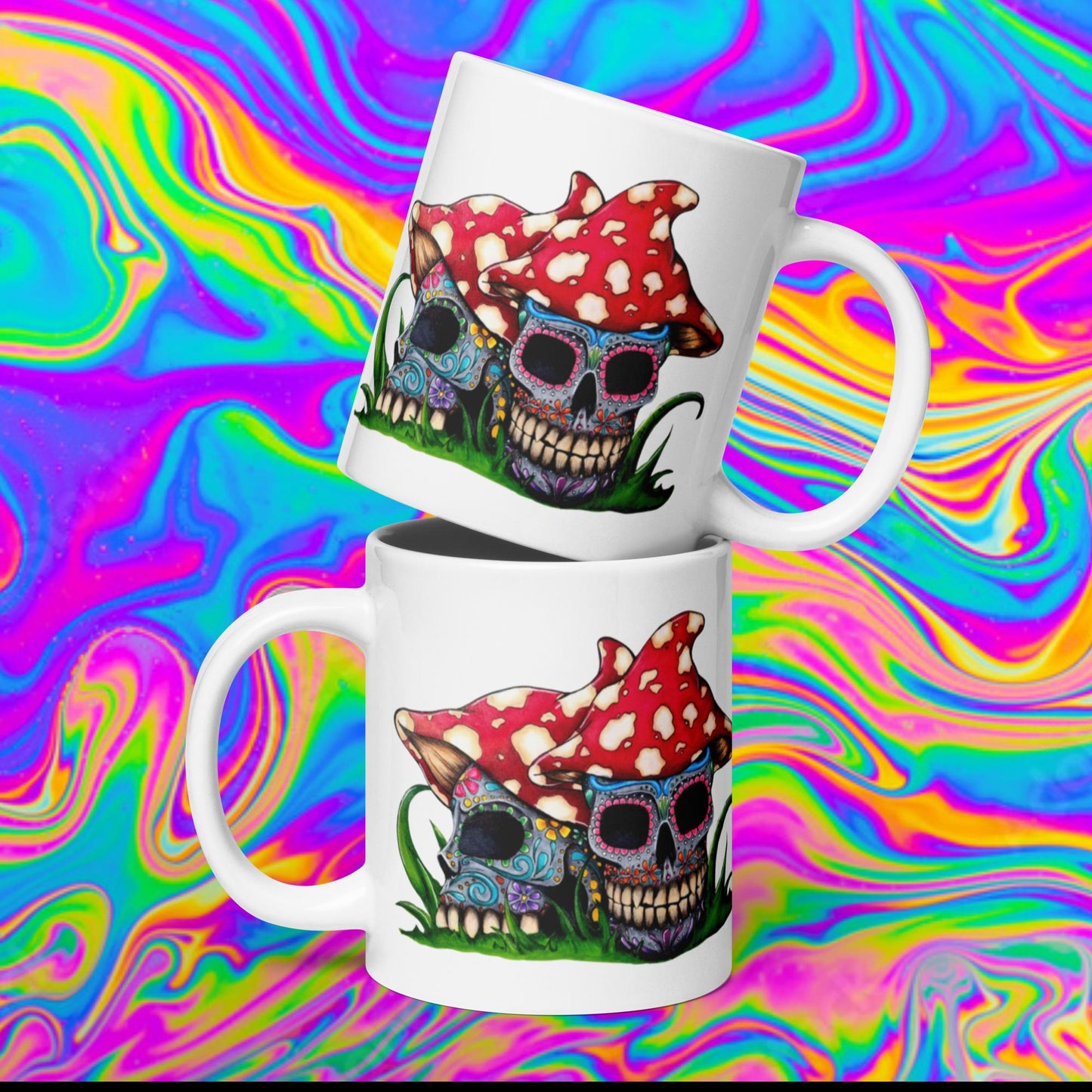 sugar skull mushrooms glossy mug