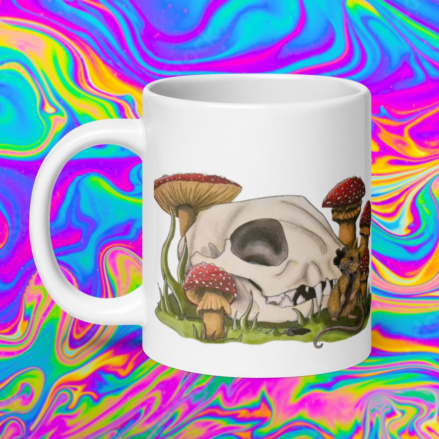 Cat and Mouse White glossy mug
